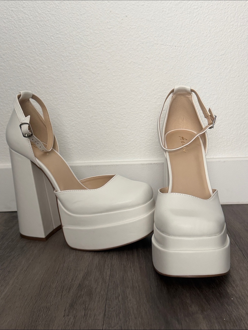 Ankis Square Toe Chunky Platform Pumps
 in White